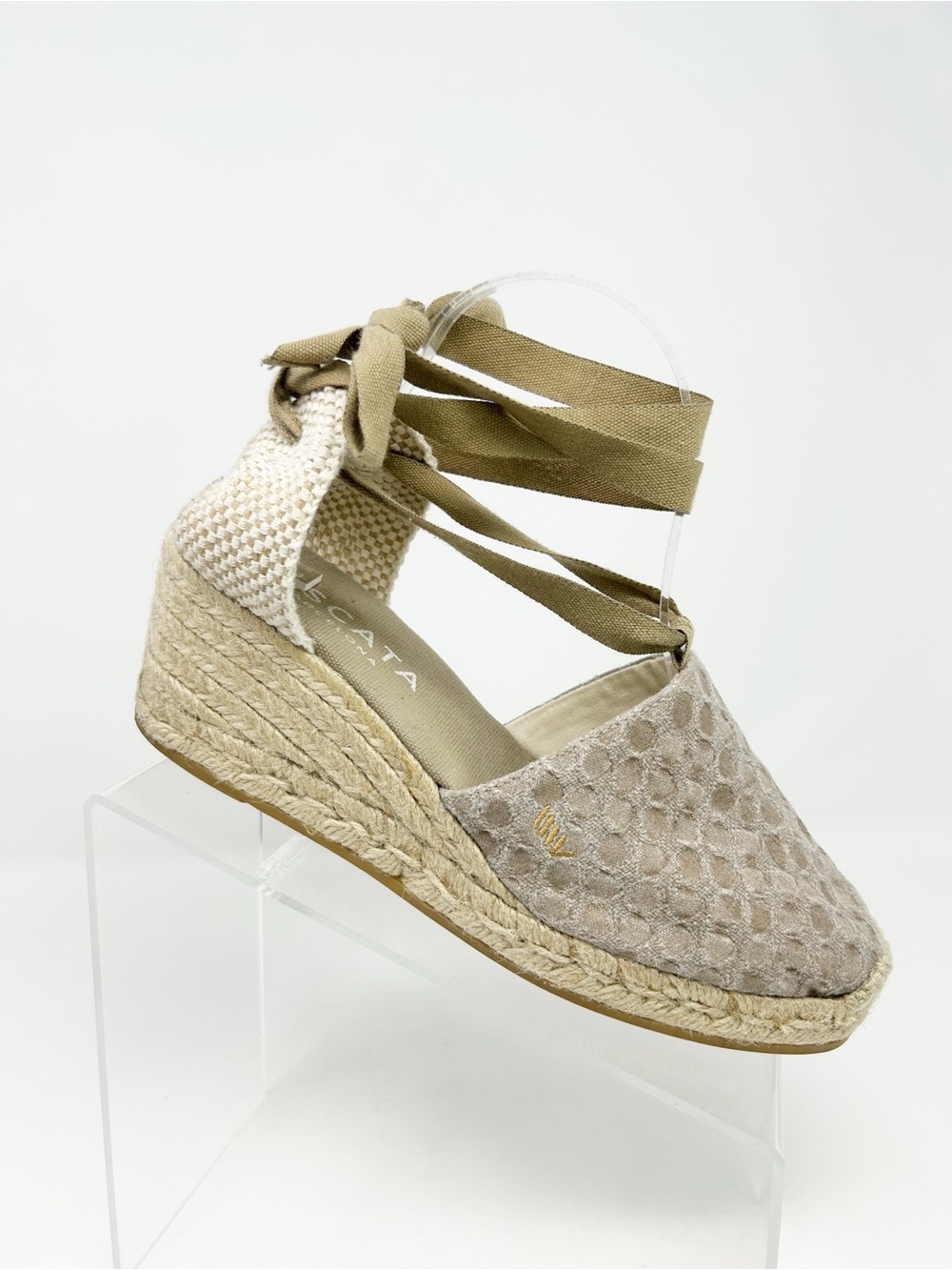 Viscata Barcelona Womens Espadrille Wedge Heels Beige Lace Up Almond Toe Size 40